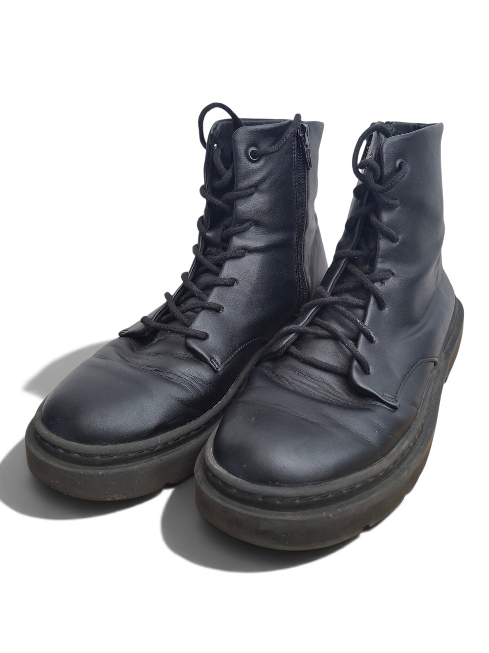 Zara Black Leather Lace-Up Combat Boots - Size 36 (US Size 6)